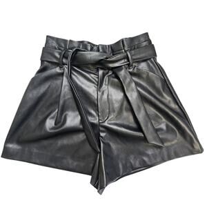 Zara Black High-Waist Faux Leather Paperbag Shorts with Tie Belt